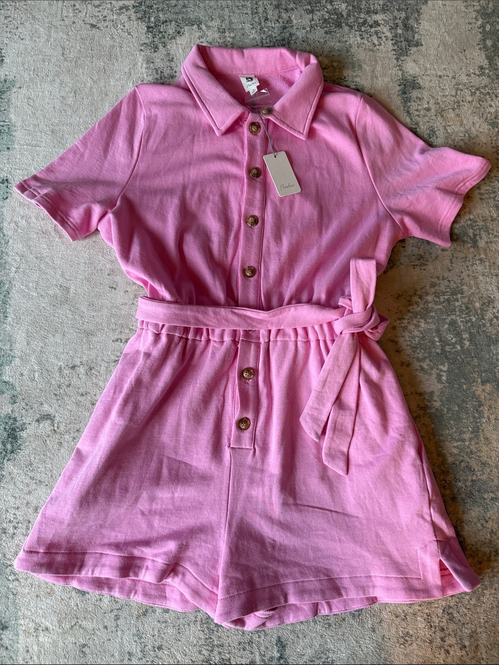 Flawless Women’s Pink Cotton Short-Sleeve Button Front Romper, Size M